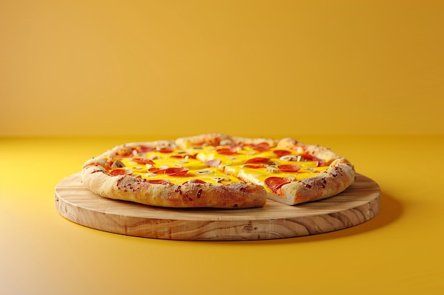 a pizza on a wooden board