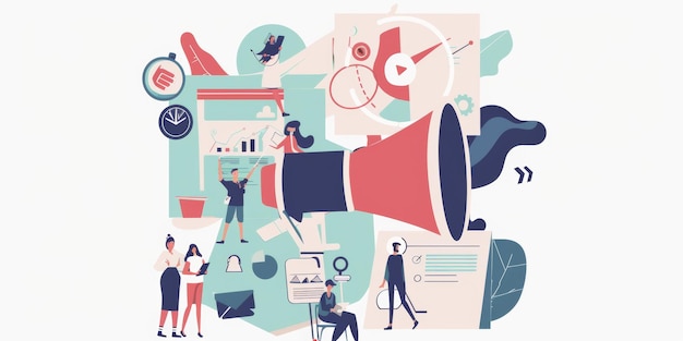 a poster of a man with a megaphone and a group of people