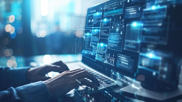 A professional using AI tools to prevent data breaches technology AI