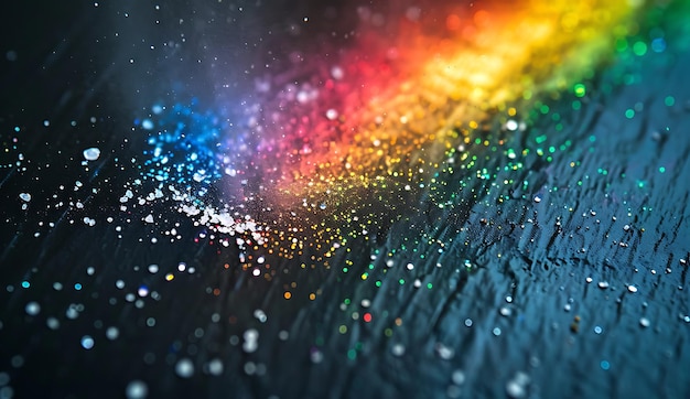 a rainbow is on a black surface with a rainbow effect
