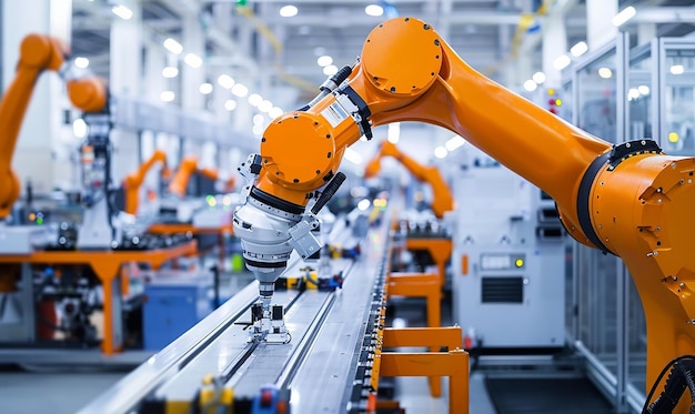 a robot that is on a machine with the hands pointing at the camera