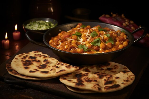 A rustic table setting with tikka masala and an array of spices