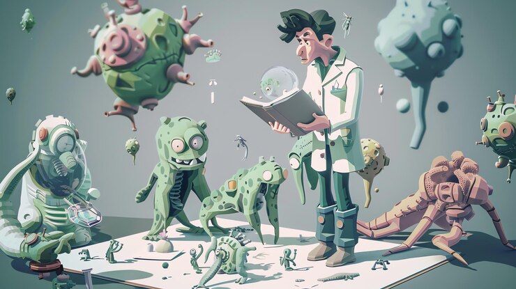 Fotografie a scientist in a lab coat is studying creatures
