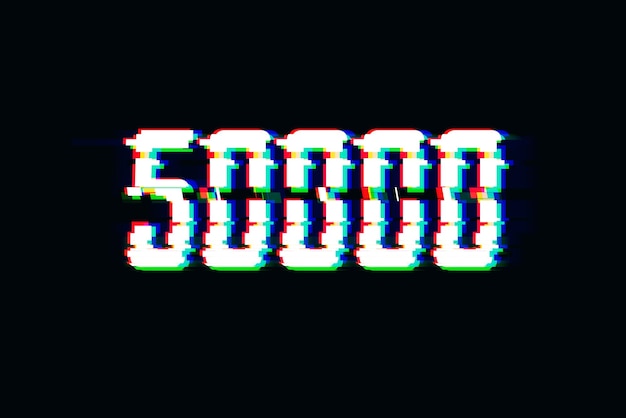 A screen with the word 50000 in blue and yellow.