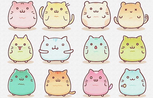 a series of cartoon characters of different colors and sizes