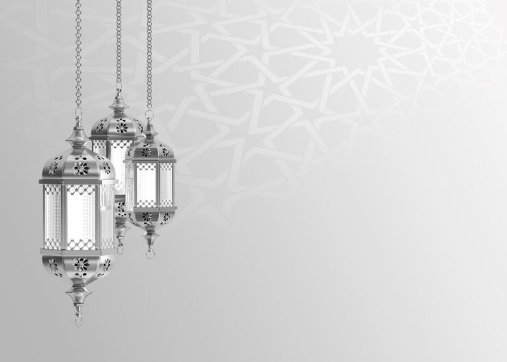 Fotografie a silver lamp with arabic text that says ramadan islamic ramadan greeting background