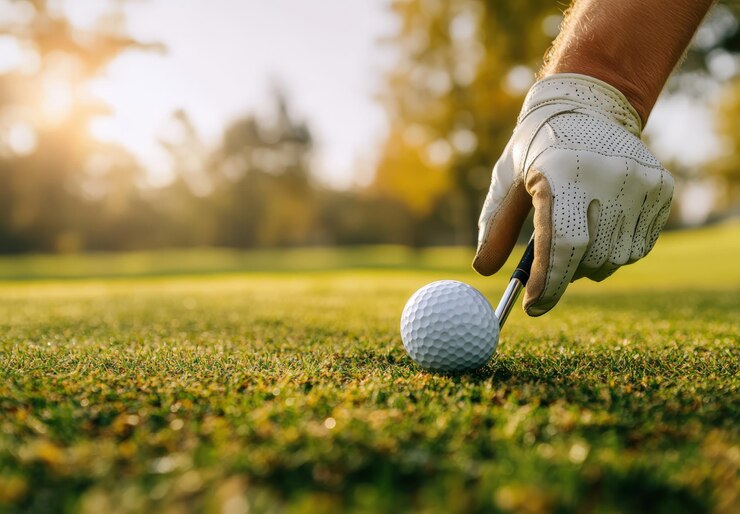 Fotografie a skilled golfer is carefully putting a golf ball on the green surface