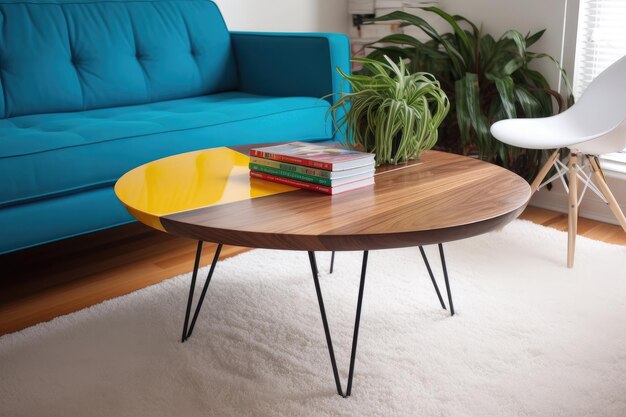 A sleek modern coffee table with a pop of color on top created with generative ai