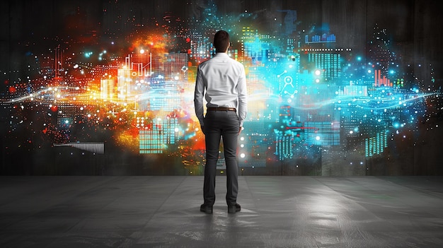 A social media uses the technological interface of the future with screens and additional reality