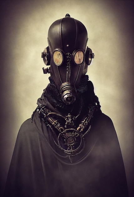 A stalker survivor in protective clothing and an old gas mask Survivor of nuclear war