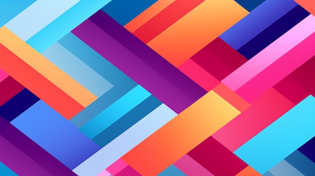 A vibrant geometric abstract background with interlocking colorful blocks in shades of blue red orange pink and purple