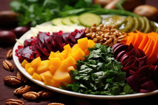 a vibrant plate of pkhali an assortment of vegetablebased p t s displaying an array of colors and