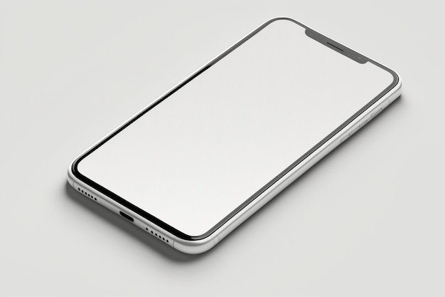 A white and silver cell phone with a black screen and a white border.