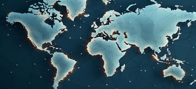 a world map as the background with interconnected lines and nodes symbolizing global connections and social networks