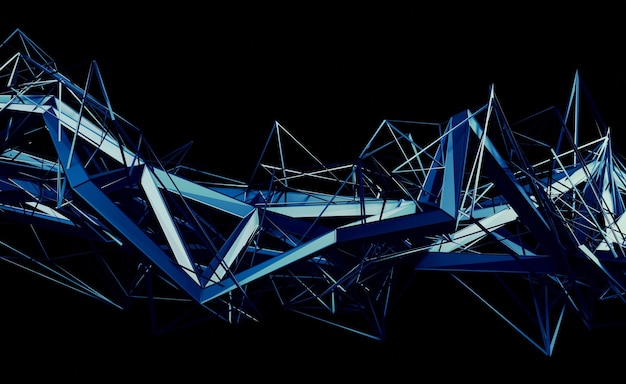 Abstract 3d rendering of chaotic plexus surface Contemporary background with futuristic polygonal shape Distorted low poly object with sharp lines