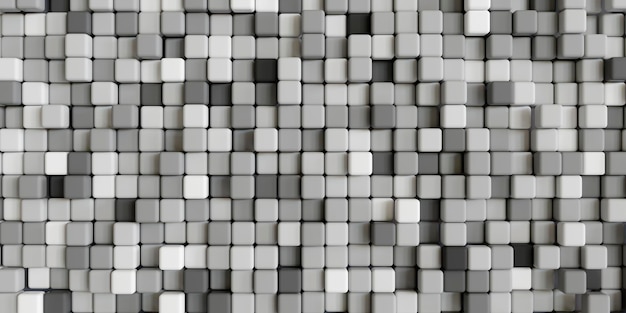 Abstract 3d square pixels template white and gray colors The concept of games background 3d render