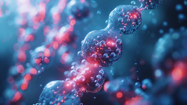 Abstract blue and red spheres with glowing light