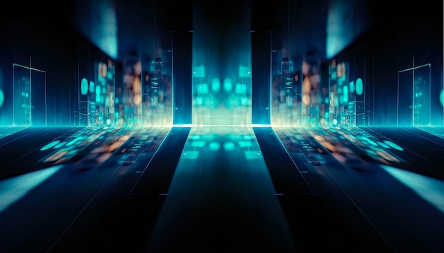 abstract blue futuristic background data center data transfer rays and lines blue neon reflection of light in space dark futuristic empty scene 3d illustration
