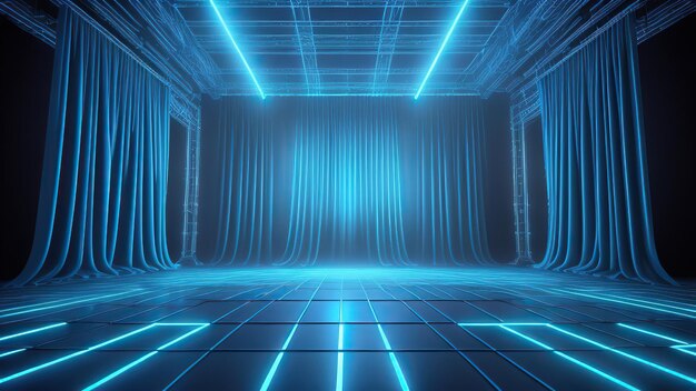 Abstract blue light effect background Futuristic lab with 3D circle and HUD elements interface