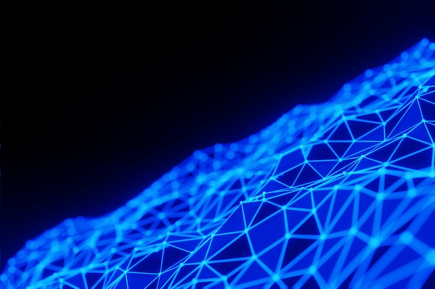 abstract blue plexus glowing waving line dots connect technology futuristic animation background 3d rendering