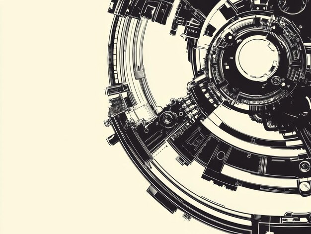 Abstract circular design featuring intricate mechanical elements and patterns