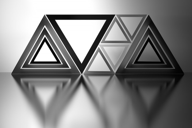 Abstract composition with triangles over mirror floor