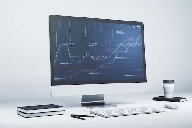 Abstract creative stats data concept on modern laptop screen 3D Rendering