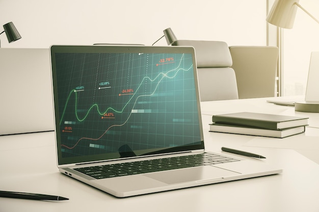 Abstract creative stats data concept on modern laptop screen 3D Rendering