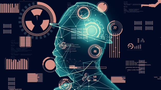 abstract design of gears in inventive human head outline