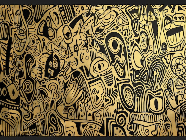 Abstract Doodle Sketches with Gold Background ar 169 Job ID 69fc5b83e2e64b08bb894e831e55fd1b