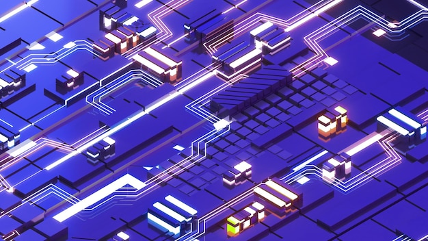 Abstract futuristic scifi structure backgroundnanotechnology structureNanotechnology processing chip structure3d rendering