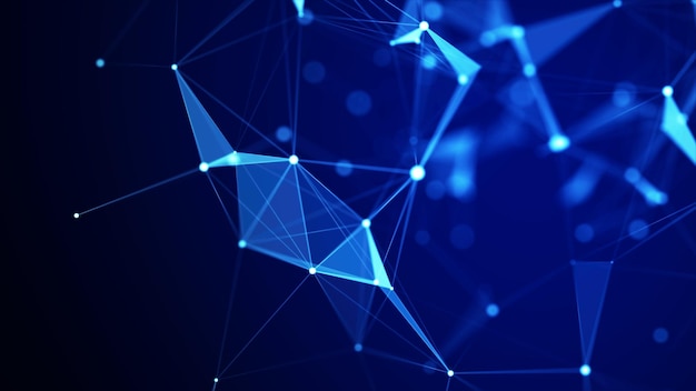 Abstract geometric background with connecting points and lines Abstract blue digital background Network concept Big data complex with compounds 3D rendering