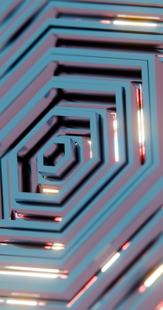 abstract geometric pattern with neon highlights and concentric shapes