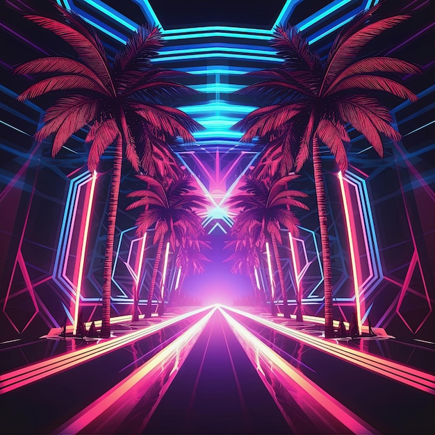 Abstract geometric pool party background with colorful neon lines Summer music scene Generative AI