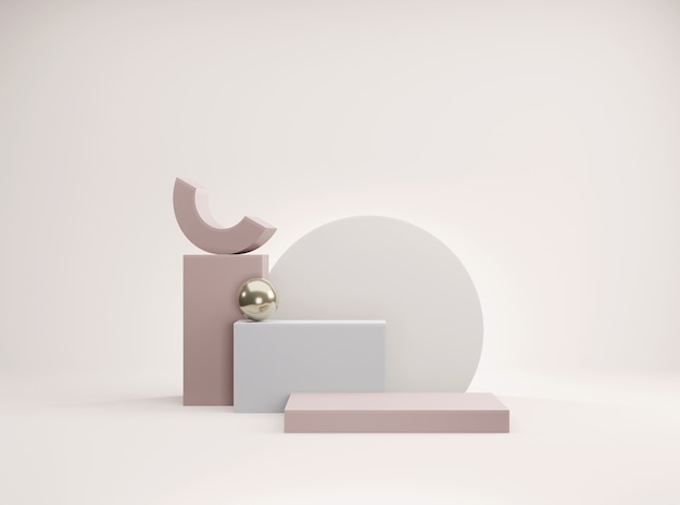 Abstract minimal scene with geometrical forms Empty podium display on minimal background Design for product presentation D rendering