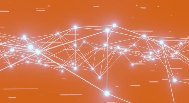 Abstract orange plexus background connection lines and dots for tech Science background Big data complex with compounds Lines plexus Big data visualization Network or connection 3d rendering