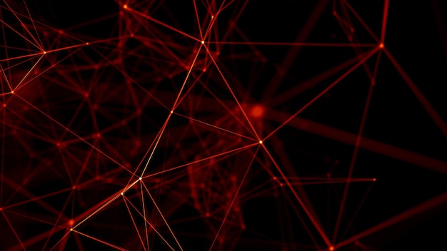 Abstract red background Network connection structure 3D rendering