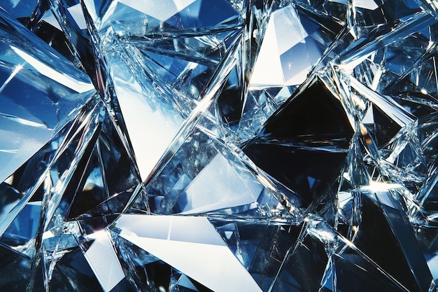 Abstract shattered glass pattern with sharp edges and reflections