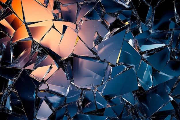 Abstract shattered glass pattern with sharp edges and reflections
