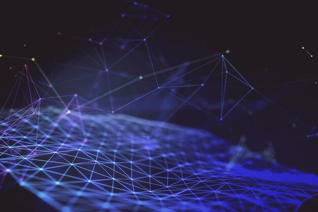 abstract technology background with bright blue digital plexus 3d rendering