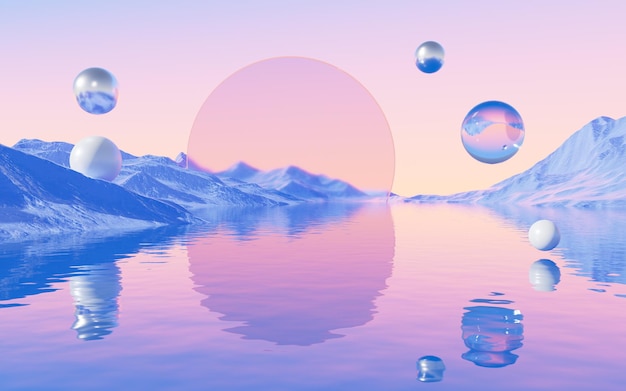 abstract water surface and geometry background 3d rendering digital drawing