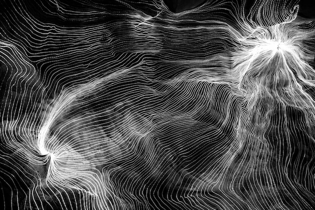 Abstract wave of digital weave lines connecting network dots and dark background Modern 3D mesh pattern design geometric showing futuristic computer science technology concepts