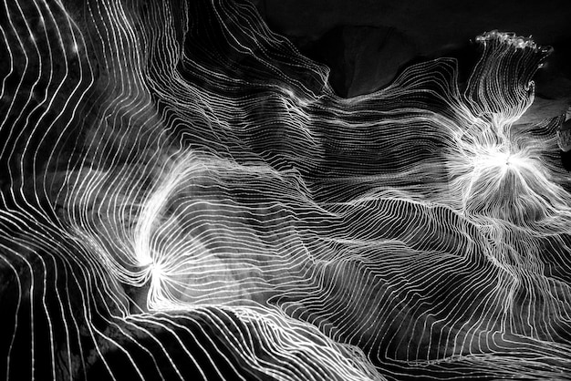 Abstract wave of digital weave lines connecting network dots and dark background