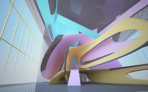 abstract white and colored gradient glasses interior multilevel public space with window 3d