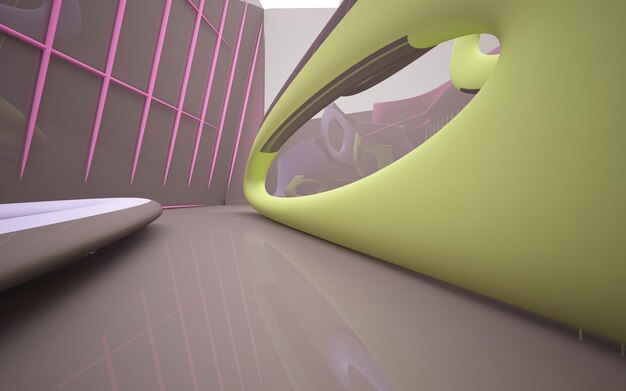 abstract white and colored gradient glasses interior multilevel public space with window 3d