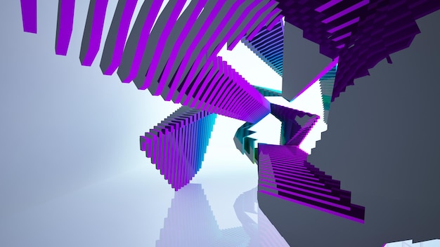 Abstract white and colored gradient glasses parametric interior with window 3D illustration