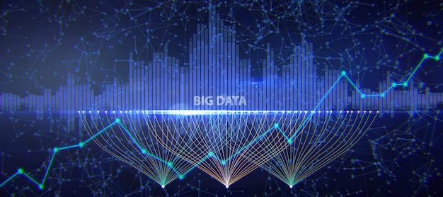 abstract wide panoramic blue big data background technology and digital science concept 3d rendering