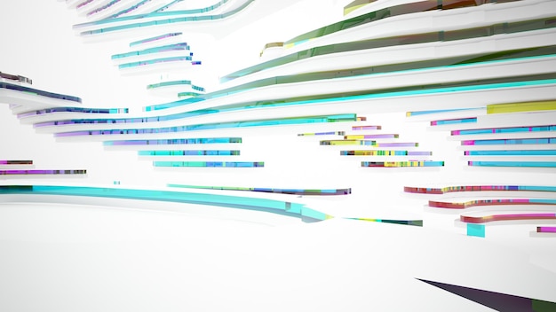 Abstraktní architektonický bílý a skleněný gradient barev interiéru minimalistického domu