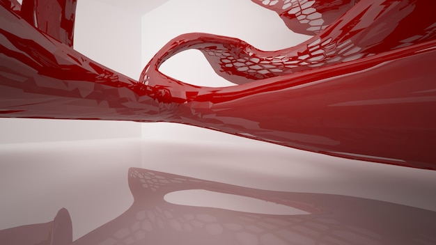Abstraktní bílý a červený parametrický interiér s oknem 3D renderování a ilustrace