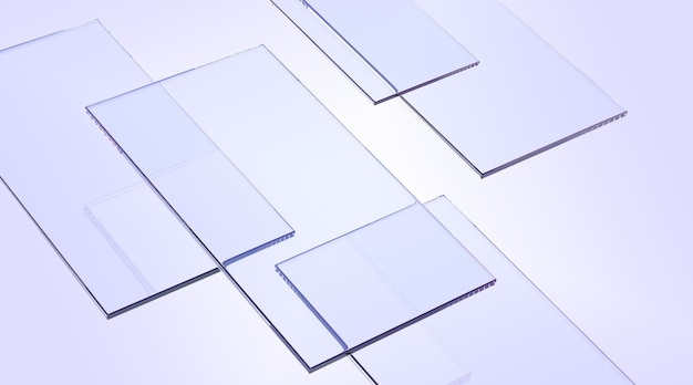 Abstraktní pozadí s izometrickými skleněnými nebo křišťálovými deskami 3D render Technologická tapeta s fialovými obdélníkovými čirými akrylovými panely Futuristické rozvržení vzoru pro návrh webových stránek